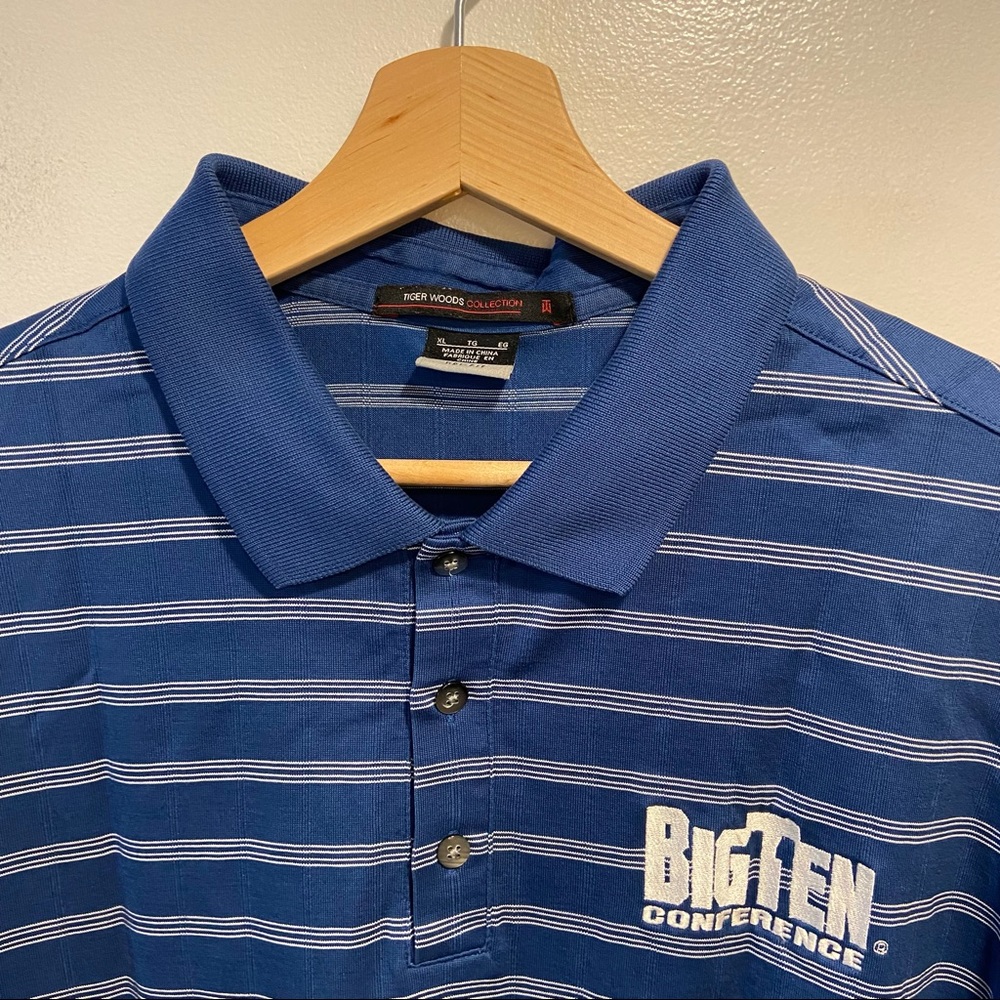 Tiger Woods Collection Nike Dri Fit Blue Stripe Golf Polo Men’s XL Big Ten B1G.